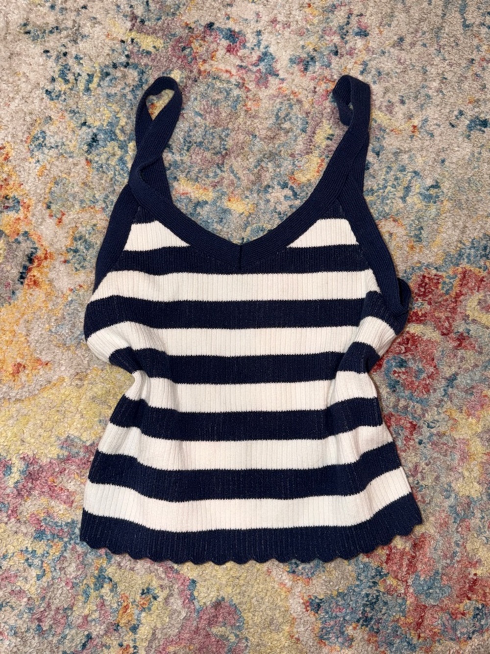 wild fable Navy & White Striped Ribbed Tank